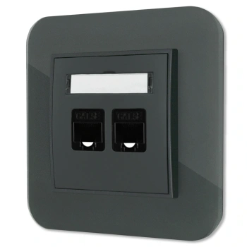 Gniazdo internetowe rj45 2x z ramką zaokrągloną efekt szkła seria ICON kolor grafitowy mat