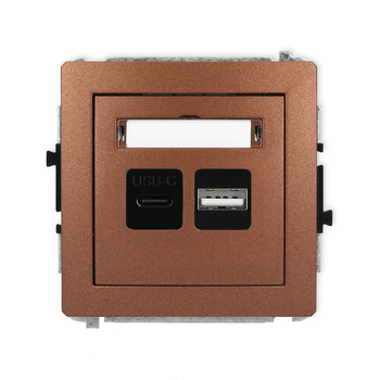 Mechanizm ładowarki USB podwójnej USB C + USB A, 20W max. Karlik seria DECO 9DCUSB-8 kolor brązowy metalik