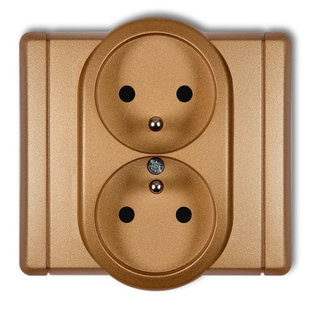 Gniazdo podwójne z uziemieniem 2x2P+Z z przesłonami torów Karlik seria FLEXI 8FGP-2zp kolor złoty metalik