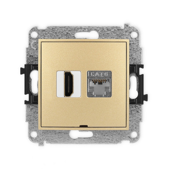 Mechanizm gniazda pojedynczego HDMI 2.0, 4K + gniazda komp. poj. 1xRJ45, kat. 6, ekranowany, 8-stykowy, bez pola opisowego Karlik seria ICON 29IGHKBO-46 kolor złoty