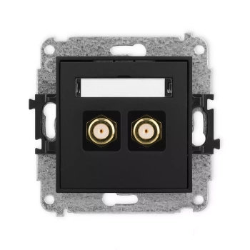 Mechanizm gniazda antenowego podwójnego typu F SAT pozłacany Karlik seria ICON 12IGF-2.1 kolor czarny mat