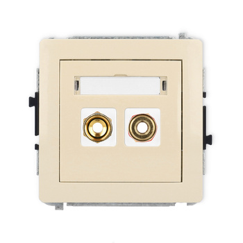 Mechanizm gniazda głośnikowego pojedynczego typu banan - czerwony i czarny, pozłacany, 4 mm2, skręcany Karlik seria DECO 1DGG-4 kolor beżowy