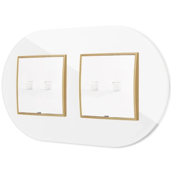 Dwa włączniki podwójne w stylu USA ramka okrągła efekt szkła seria ICON kolor biały/złoty