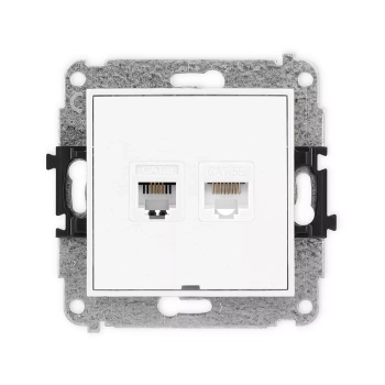 Mechanizm gniazda telefonicznego pojedynczego 1xRJ11 + komputerowego pojedynczego 1xRJ45, kat. 5e, 8-stykowy, beznarzędziowe, bez pola opisowego Karlik seria ICON IGTKBO kolor biały