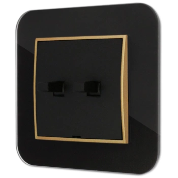 Włącznik podwójny w stylu USA ramka zaokrąglona efekt szkła seria ICON kolor czarny/złoty