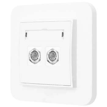 Gniazdo antenowe 2x z ramką zaokrągloną seria MINI kolor biały