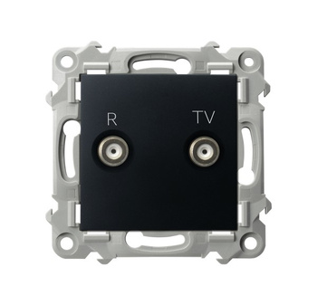 Gniazdo RTV przelotowe 16-dB seria SZAFIR kolor Czarny metalik symbol GPA-16ZP/m/33