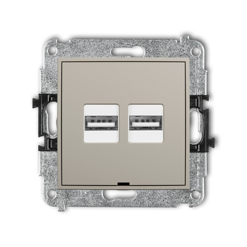 Mechanizm ładowarki USB podwójnej 2xUSB A, 15,5W max., 5V, 3.1A, bez pola opisowego Karlik seria ICON 60ICUSBBO-6 kolor taupe