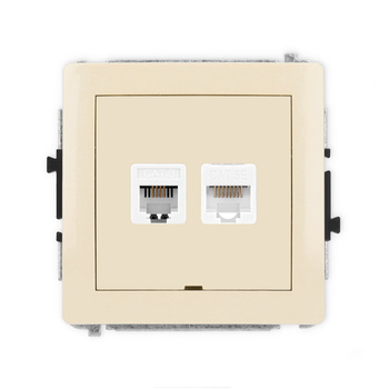 Mechanizm gniazda telefonicznego pojedynczego 1xRJ11 + komputerowego pojedynczego 1xRJ45, kat. 5e, 8-stykowy, beznarzędziowe, bez pola opisowego Karlik seria DECO 1DGTKBO kolor beżowy