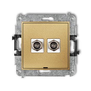 Mechanizm gniazda antenowego podwójnego typu F SAT niklowany, bez pola opisowego Karlik seria MINI 29MGFBO-2 kolor złoty