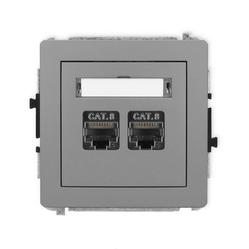 Mechanizm gniazda komputerowego podwójnego 2xRJ45, kat. 8, ekranowany, 8-stykowy Karlik seria DECO 27DGK-12 kolor szary mat