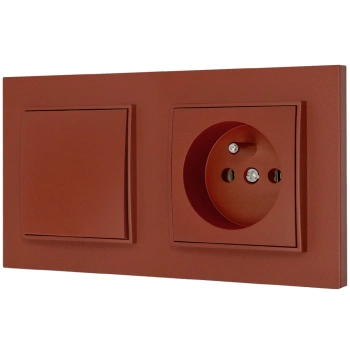 Włącznik pojedynczy z gniazdem pojedynczym z ramką kwadratową seria MINI kolor terakota