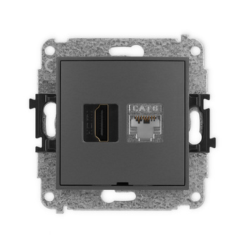 Mechanizm gniazda pojedynczego HDMI 2.0, 4K + gniazda komp. poj. 1xRJ45, kat. 6, ekranowany, 8-stykowy, bez pola opisowego Karlik seria ICON 28IGHKBO-46 kolor grafitowy mat