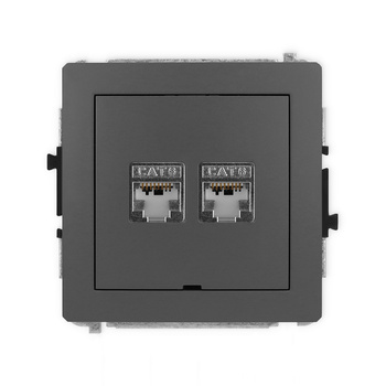 Mechanizm gniazda komputerowego podwójnego 2xRJ45, kat. 6, ekranowany, 8-stykowy, bez pola opisowego Karlik seria DECO 28DGKBO-6 kolor grafitowy mat