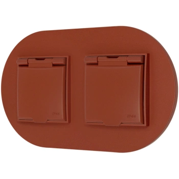 Dwa gniazda hermetyczne do łazienki z ramką okrągłą seria MINI kolor terakota