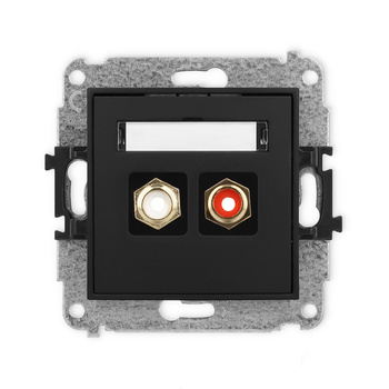 Mechanizm gniazda podwójnego RCA typu cinch - biały i czerwony, pozłacany Karlik seria ICON 12IGRCA-2 kolor czarny mat