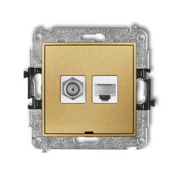 Mechanizm gniazda antenowego poj. typu F SAT + gniazda komp. poj. 1xRJ45, kat. 6, 8-stykowy, bez pola opisowego Karlik seria ICON 29IGFKBO-3 kolor złoty
