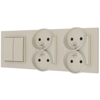 Włącznik podwójny i dwa gniazda podwójne z ramką prostą seria MINI kolor taupe