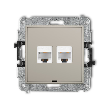 Mechanizm gniazda komputerowego podwójnego 2xRJ45, kat. 6A, 8-stykowy, bez pola opisowego Karlik seria MINI 60MGKBO-8 kolor taupe