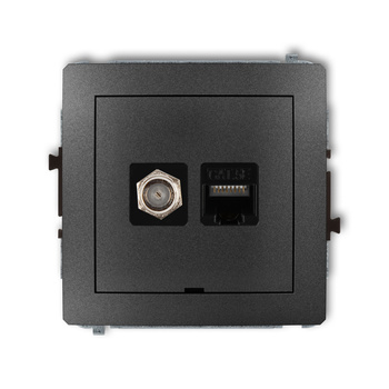 Mechanizm gniazda antenowego poj. typu F SAT + gniazda komp. poj. 1xRJ45, kat. 5e, 8-stykowy, bez pola opisowego Karlik seria DECO 11DGFKBO-1 kolor grafitowy