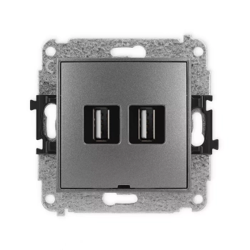 Mechanizm gniazda podwójnego 2xUSB A-A 2.0, bez pola opisowego Karlik seria ICON 11IGUSBBO-2 kolor grafitowy