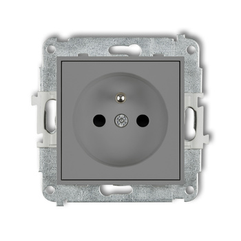 Mechanizm gniazda pojedynczego z uziemieniem 2P+Z z przesłonami torów Karlik seria ICON 27IGP-1zp kolor szary mat