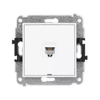 Mechanizm gniazda telefonicznego pojedynczego 1xRJ11, 4-stykowy, beznarzędziowe, bez pola opisowego Karlik seria MINI 25MGTBO-1 kolor biały mat