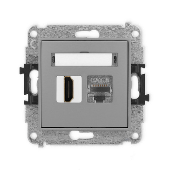 Mechanizm gniazda pojedynczego HDMI 2.1, 8K + gniazda komp. poj. 1xRJ45, kat. 8, ekranowany, 8-stykowy Karlik seria ICON 27IGHK-88 kolor szary mat