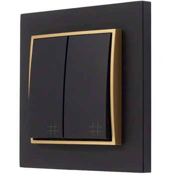 Włącznik podwójny krzyżowy z ramką kolor czarny mat/złoty