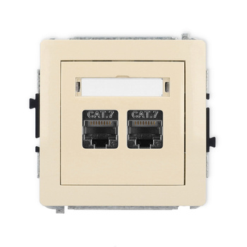 Mechanizm gniazda komputerowego podwójnego 2xRJ45, kat. 7, ekranowany, 8-stykowy Karlik seria DECO 1DGK-10 kolor beżowy