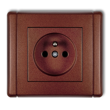 Gniazdo pojedyncze z uziemieniem 2P+Z z przesłonami torów Karlik seria FLEXI 9FGP-1zp kolor brązowy metalik