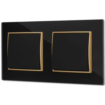 Dwa włączniki pojedyncze z ramką kwadratową efekt szkła seria ICON kolor czarny/złoty