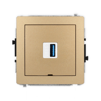 Mechanizm gniazda pojedynczego USB A-A 3.0, bez pola opisowego Karlik seria DECO 8DGUSBBO-5 kolor złoty metalik