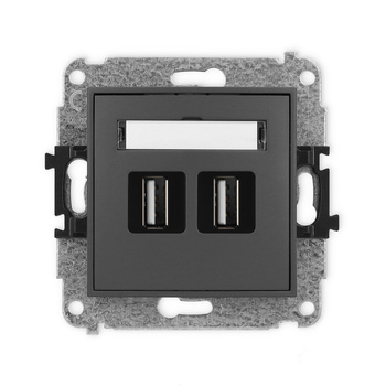 Mechanizm gniazda podwójnego 2xUSB A-A 2.0 Karlik seria ICON 28IGUSB-2 kolor grafitowy mat