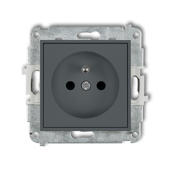 Mechanizm gniazda pojedynczego z uziemieniem 2P+Z z przesłonami torów Karlik seria ICON 28IGP-1zp kolor grafitowy mat