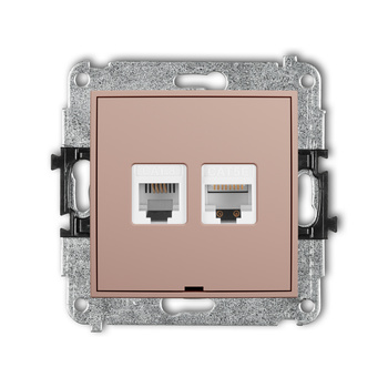 Mechanizm gniazda telefonicznego pojedynczego 1xRJ11 + komputerowego pojedynczego 1xRJ45, kat. 5e, 8-stykowy, beznarzędziowe, bez pola opisowego Karlik seria ICON 62IGTKBO kolor łososiowy