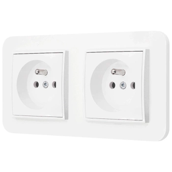Dwa gniazda pojedyncze z ramką zaokrągloną seria MINI kolor biały mat