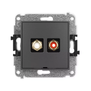 Mechanizm gniazda podwójnego RCA, bez pola opisowego typu cinch - biały i czerwony, pozłacany Karlik seria ICON 28IGRCABO-2 kolor grafitowy mat