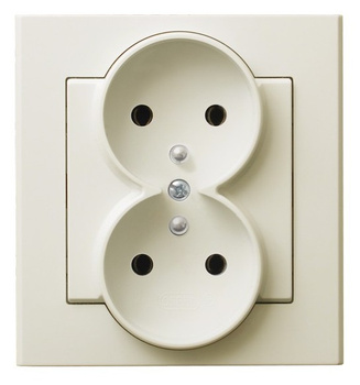 Gniazdo podwójne z uziemieniem kompletne z ramką seria SONATA kolor Ecru symbol GP-2RZ/27