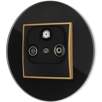 Gniazdo rtv-sat z ramką okrągłą efekt szkła seria ICON kolor czarny/złoty