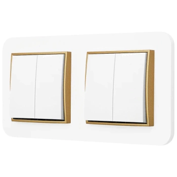 Dwa włączniki podwójne z ramką zaokrągloną seria MINI kolor biały złoty