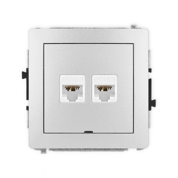 Mechanizm gniazda komputerowego podwójnego 2xRJ45, kat. 6A, 8-stykowy, bez pola opisowego Karlik seria DECO 7DGKBO-8 kolor srebrny metalik