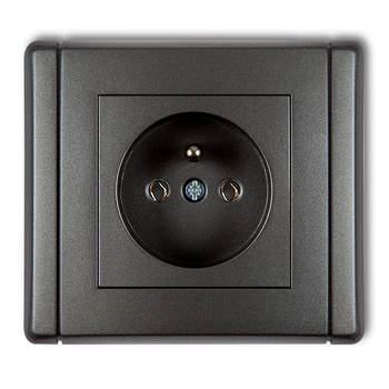 Gniazdo pojedyncze z uziemieniem 2P+Z bez przesłon torów prądowych Karlik seria FLEXI 11FGP-1z kolor grafitowy