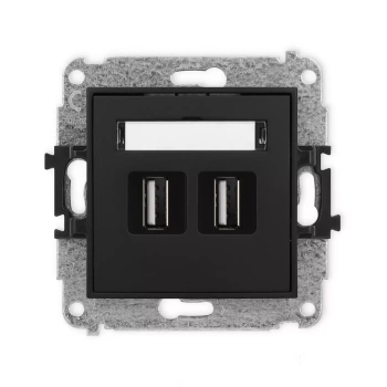 Mechanizm gniazda podwójnego 2xUSB A-A 2.0 Karlik seria ICON 12IGUSB-2 kolor czarny mat