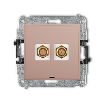 Mechanizm gniazda antenowego podwójnego typu F SAT pozłacany, bez pola opisowego Karlik seria MINI 62MGFBO-2.1 kolor łososiowy