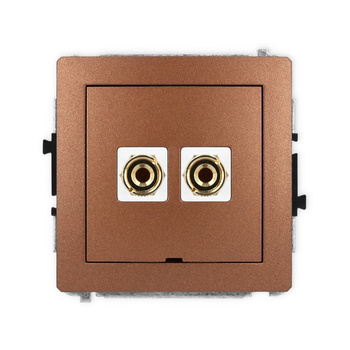 Mechanizm gniazda głośnikowego pojedynczego, bez pola opisowego typu banan - czerwony i czarny, pozłacany, 4 mm2, do lutowania Karlik seria DECO 9DGGBO-3 kolor brązowy metalik