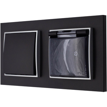 Włącznik z gniazdkiem hermetycznym kolor czarny mat/srebrny 17