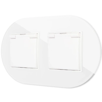 Dwa gniazda hermetyczne do łazienki z ramką okrągłą efekt szkła seria ICON kolor biały