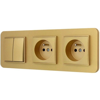 Włącznik podwójny i dwa gniazda pojedyncze z ramką zaokrągloną seria MINI kolor złoty