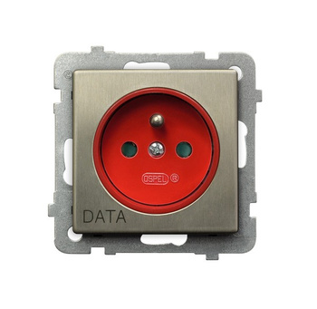 Gniazdo pojedyncze z uziemieniem DATA z przesłonami torów prądowych seria SONATA NOWE SREBRO kolor Nowe srebro symbol GP-1RMZDP/m/44